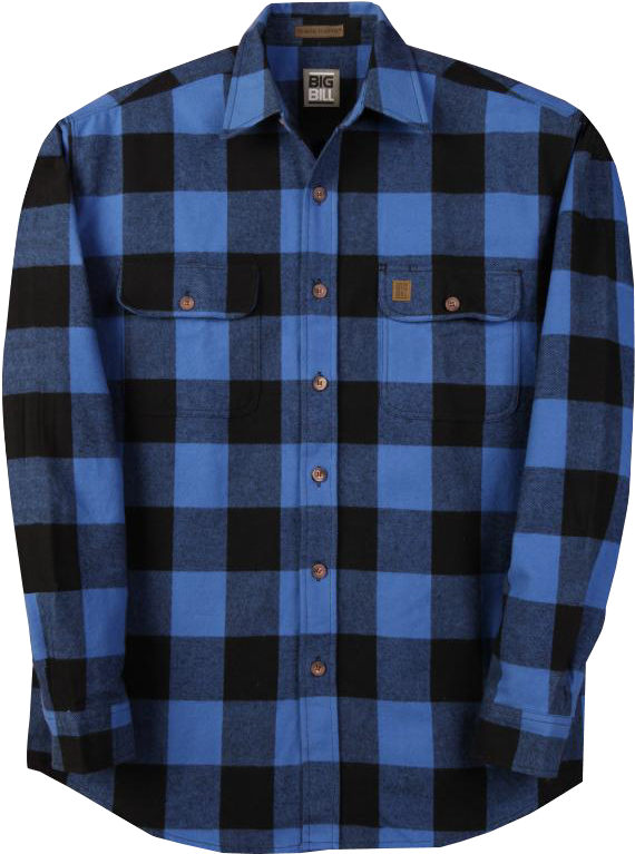Big Bill Button Flannel Shirt - Mens Flannel Blue Black (600x900), Png Download