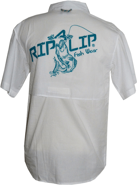 Men's Fishing Short Sleeve Button Down Shirt White - Rip A Lip (461x600), Png Download