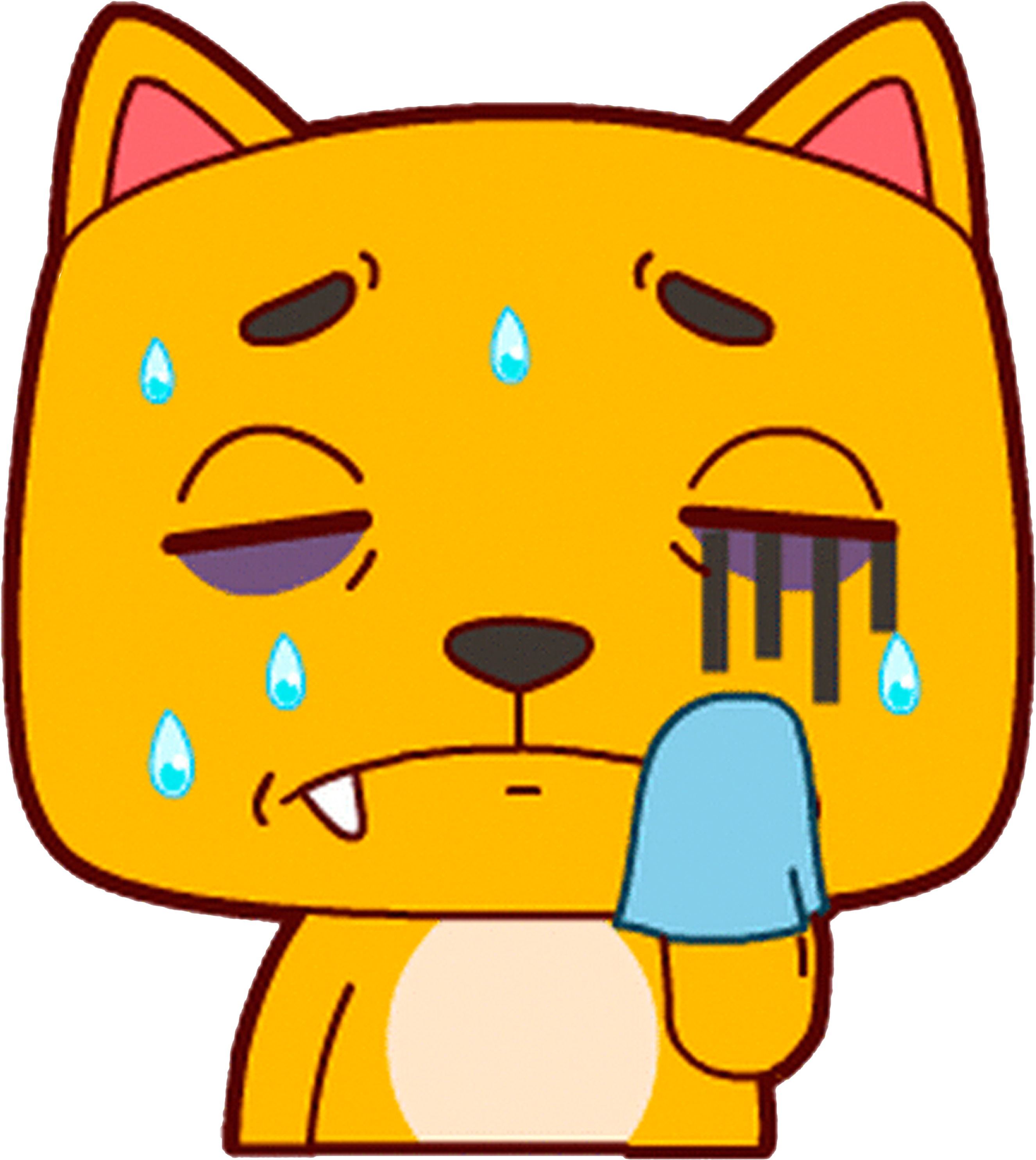 Cat Sticker Animation Dog Kitten - Sweating Cartoon Cat (2651x2967), Png Download