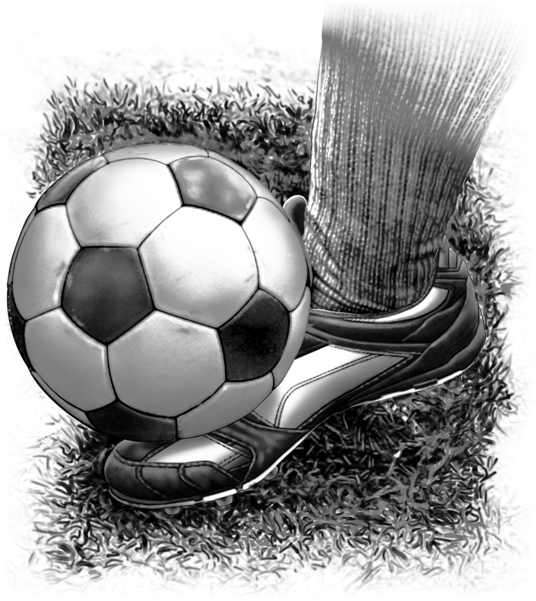 Soccer Fabric, Foot Kicking The Ball, Black And White - Football (550x600), Png Download