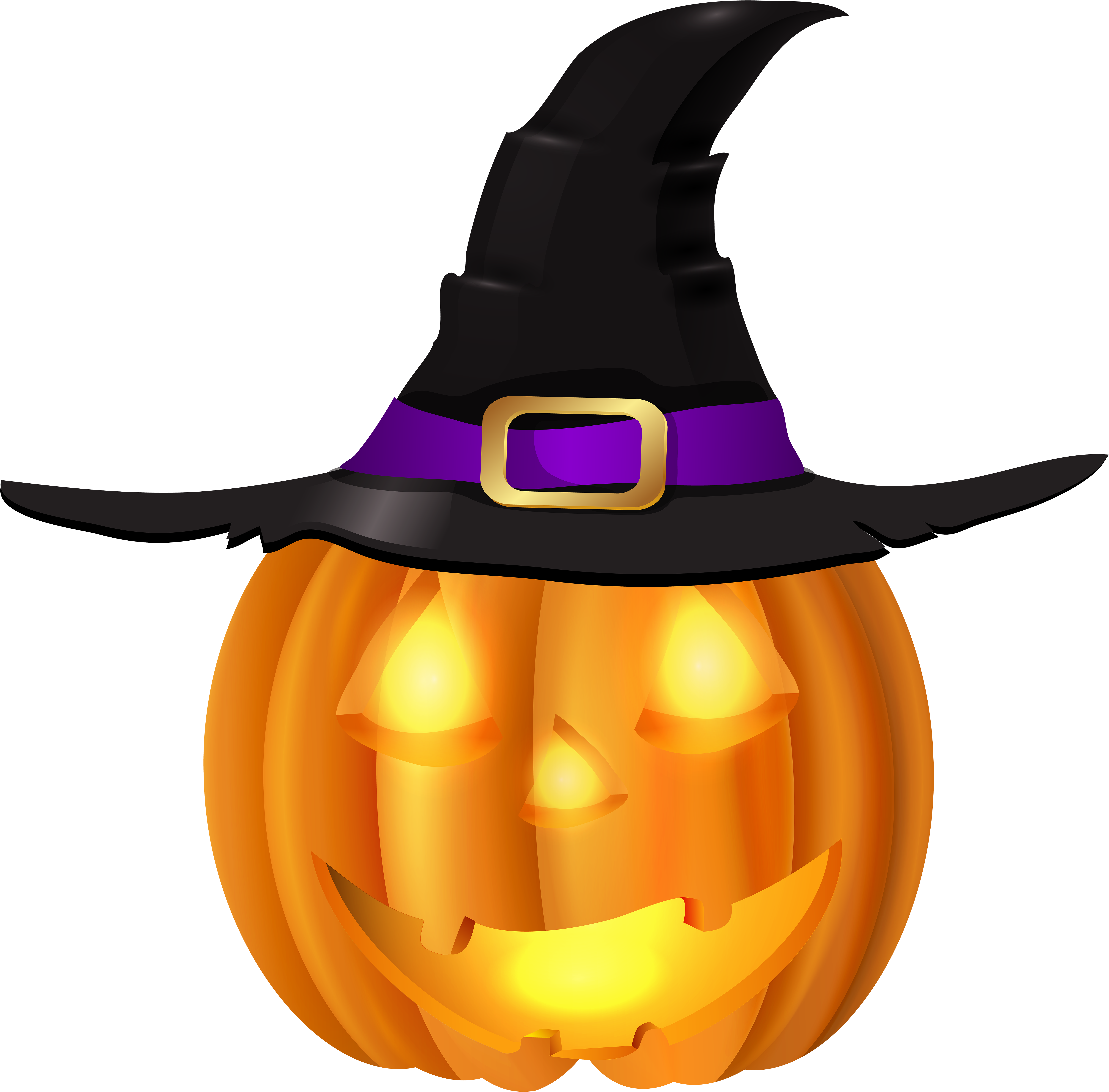 Halloween Pumpkin With Witch Hat Png Clip Art - Halloween Witch Hat Png (6000x5933), Png Download