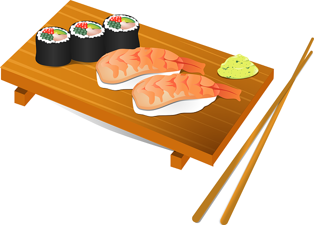 Sushi Chopsticks Fish Food Japan Japanese - Sushi Clipart (474x340), Png Download