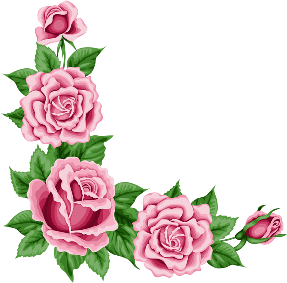 Pink Flowers Border Png - Roses Corner Border Png (600x591), Png Download