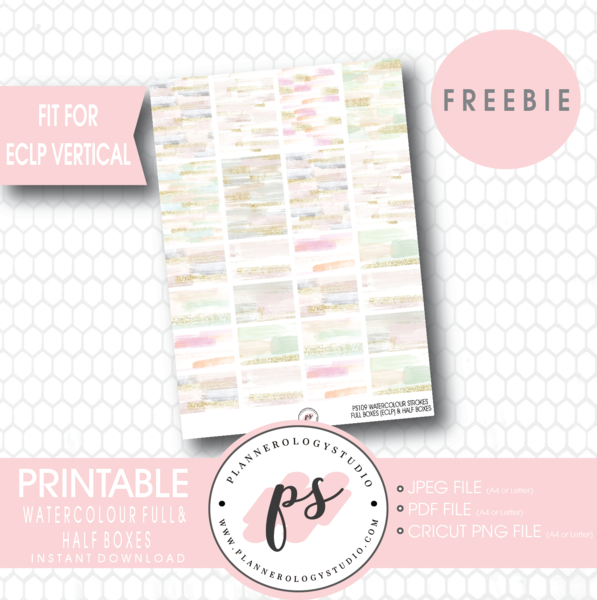 Watercolour Brushstrokes Full & Half Boxes Printable - Paperclip Bow Planner Sticker (597x600), Png Download