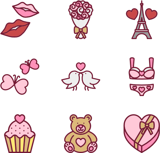 Linear Color Valentines Day Set - Clip Art (600x564), Png Download