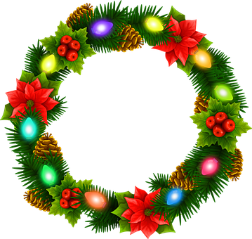 Download Christmas Lights Wreath - Corona De Flores De Navidad PNG Image  with No Background 