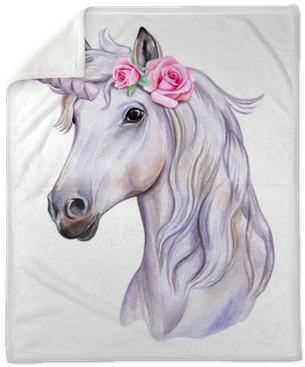 Unicorn With A Wreath Of Flowers - Water Color Unicorn Png (400x400), Png Download