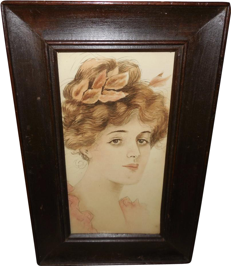 Watercolor Of Gibson Style Girl In Wide Wood Frame - Picture Frame (929x929), Png Download