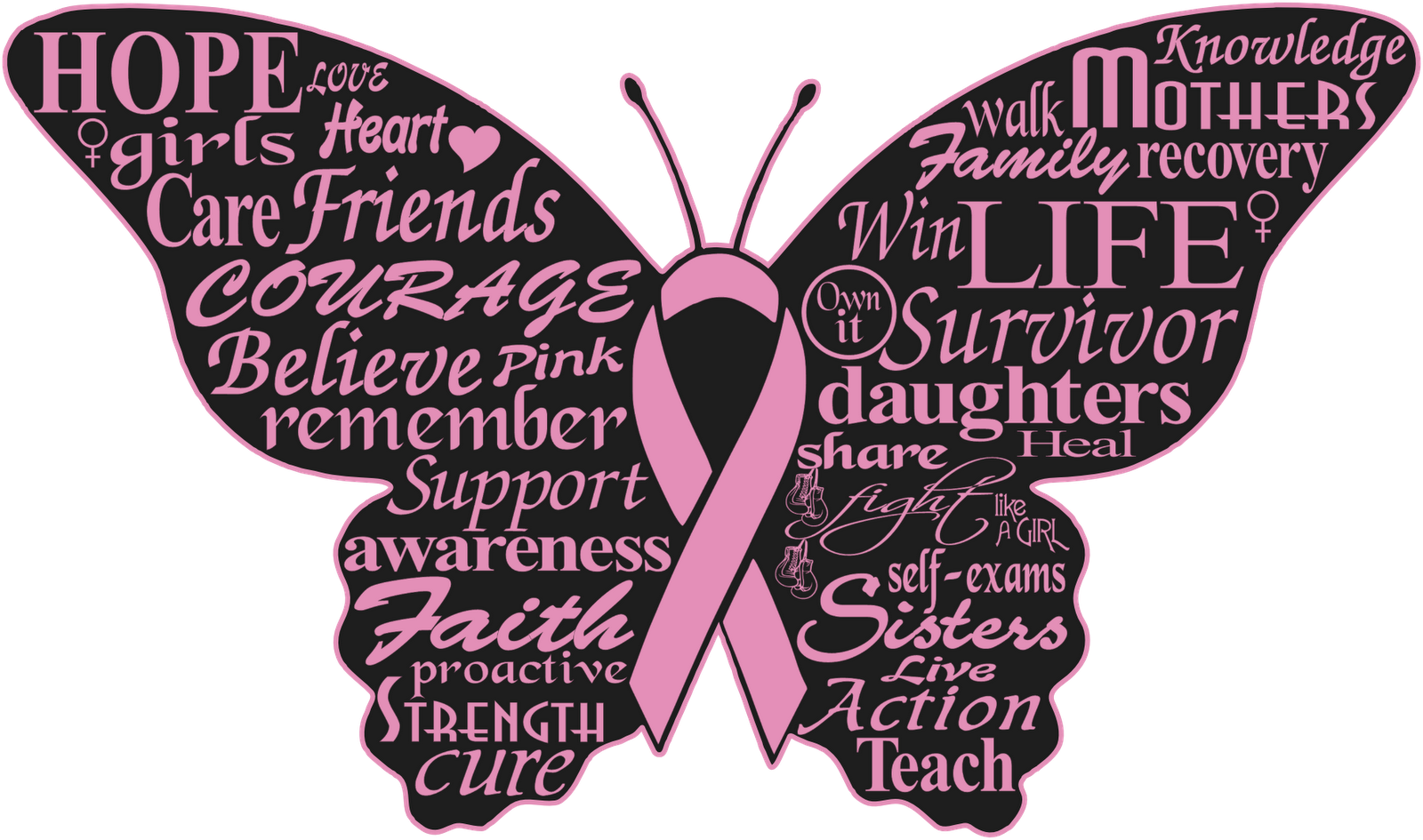 Butterfly Svg Cancer Ribbon - Breast Cancer Logo Butterfly (1600x945), Png Download
