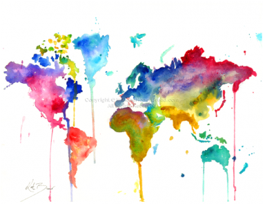 Watercolor World Map (380x380), Png Download
