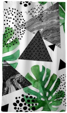 Watercolor Tropical Leaves And Textured Triangles Background - Tropical Leaf Watercolour (400x400), Png Download