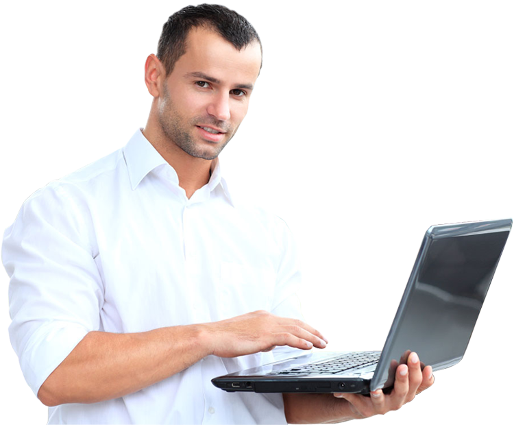 Businessman With Tablet Png - People With Laptop Png (750x620), Png Download