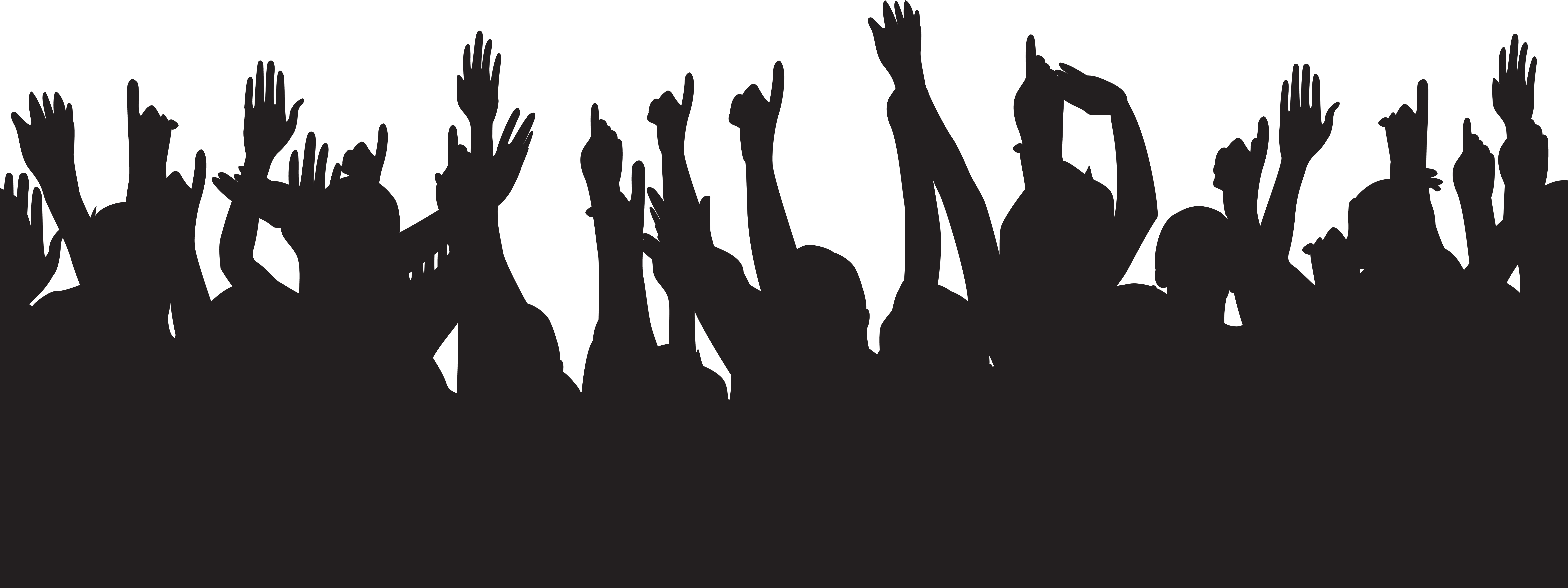 Clipart Royalty Free Download Party People Hands Up - Party People Silhouette Png (8000x3350), Png Download