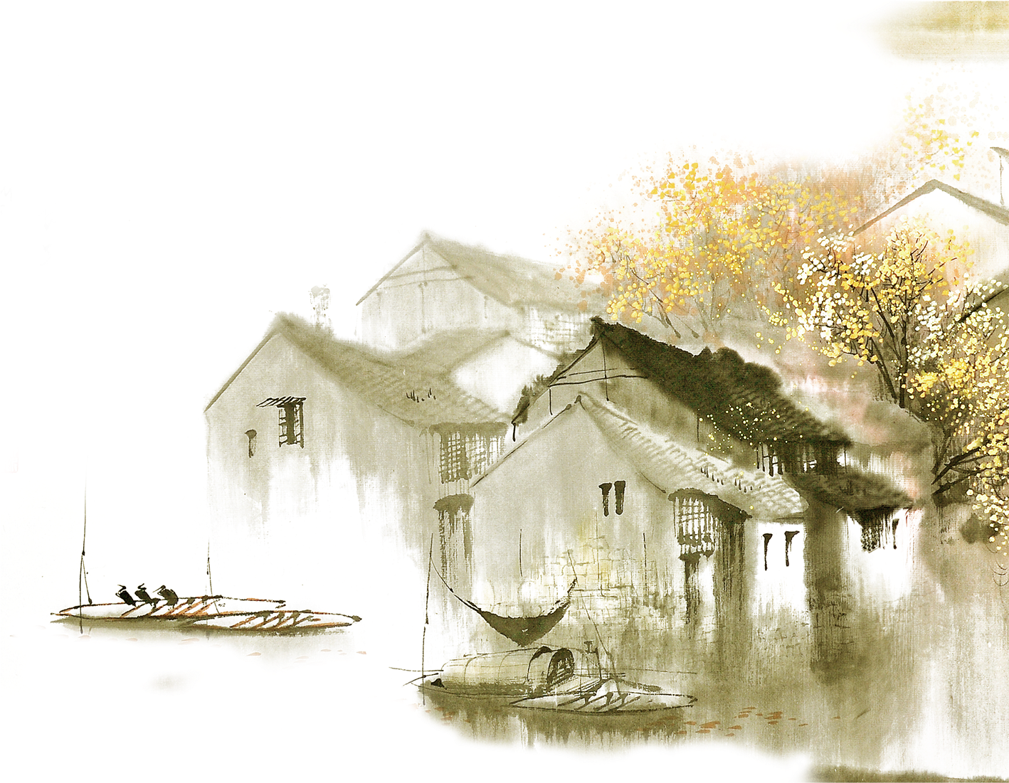 Dwelling In The Fuchun Mountains Jiangnan Ink Wash - Watercolor Trees Elevation (1417x1417), Png Download