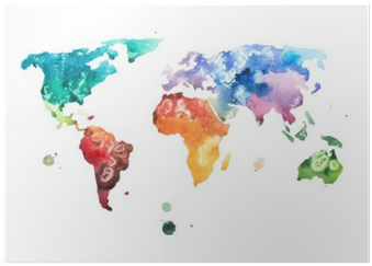Hand Drawn Watercolor World Map Aquarelle Illustration - Living Space Framed Take Me Magnetic World Map (400x400), Png Download