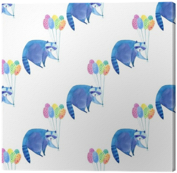 Seamless Pattern With Blue Raccoon And Colorful Balloon - Blue (400x400), Png Download
