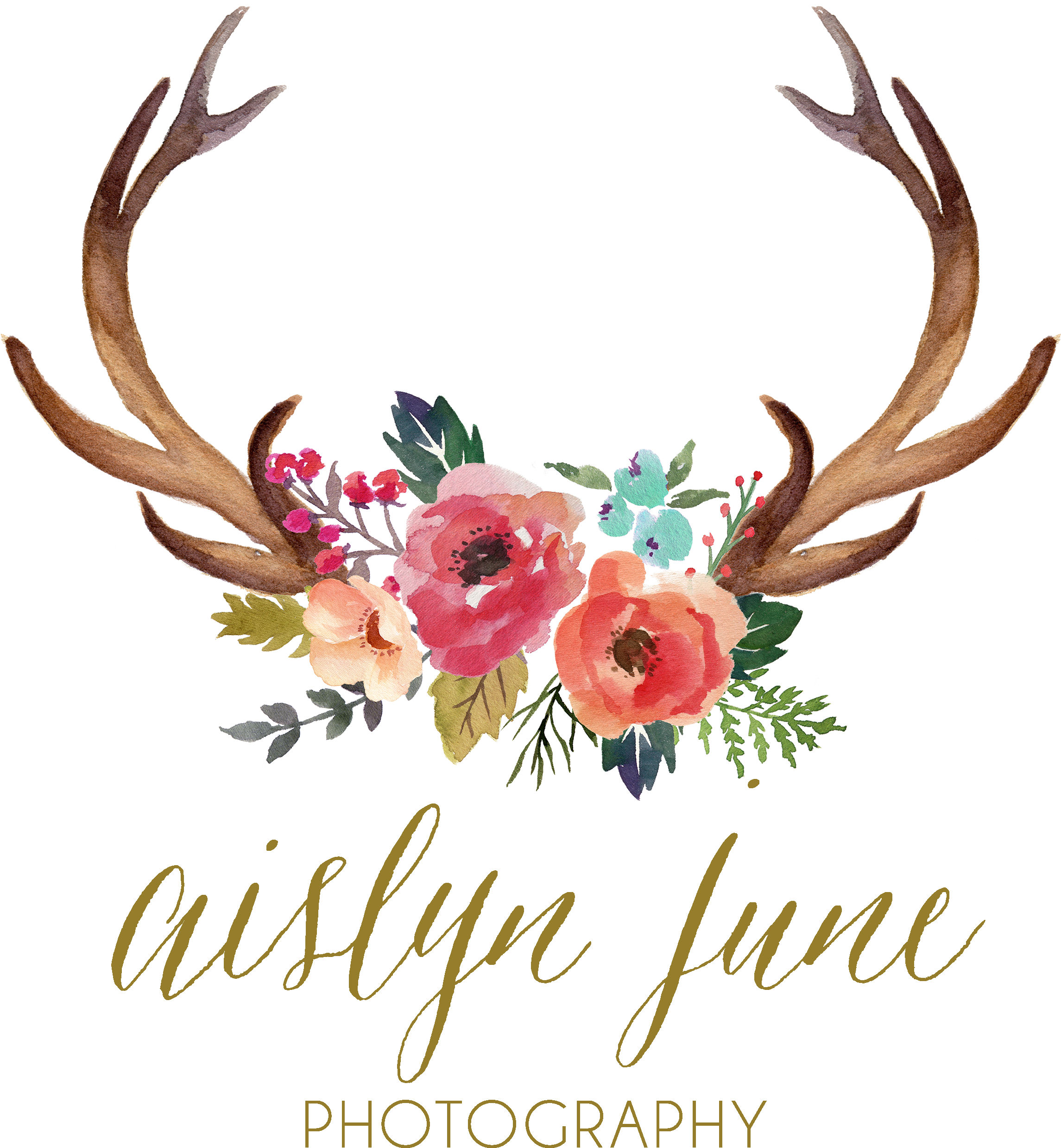Antler Watercolor Painting Clip - Deer Antlers And Flowers (3000x3000), Png Download