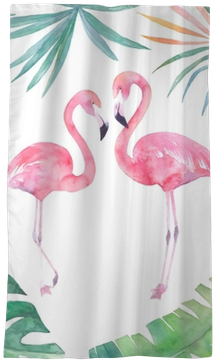 Watercolor Card With Leaves Frame And Two Flamingos - Watercolor Painting (400x400), Png Download