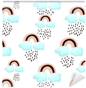 Seamless Pattern With Rainbow And Clouds - Textile (400x400), Png Download