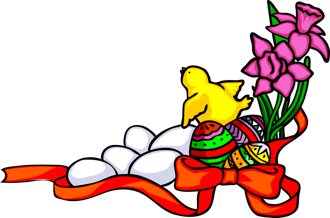 Vector Illustration Of Easter Border With Colored Eggs - Chicken (1058x700), Png Download