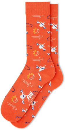 Funsocks 1pk Mens Non Terry Crew Fm11pla1 Flying Airplane - Orange Airplane (480x480), Png Download