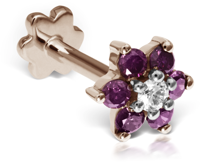 Rose-purple Diamond Flower - 7mm Purple Diamond Flower Traditional Stud (850x850), Png Download