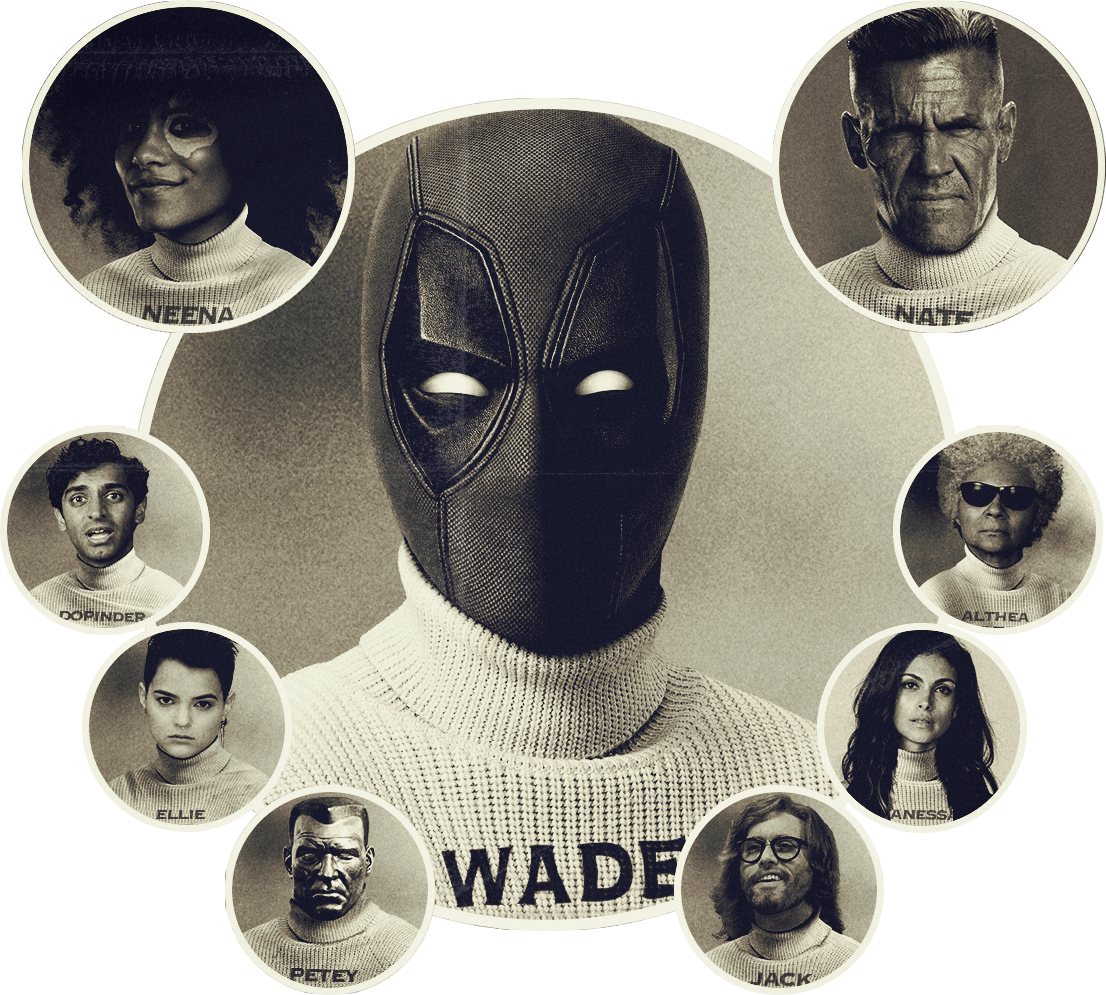 1 / - Deadpool 2 All Characters (1106x995), Png Download