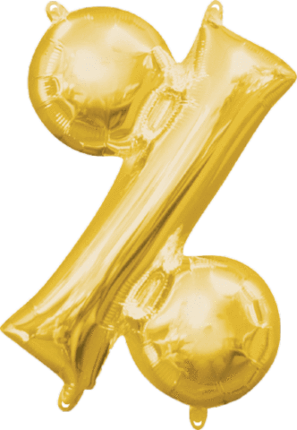 16" Letters - Gold Percentage Balloon - 16" Foil (each) (332x480), Png Download