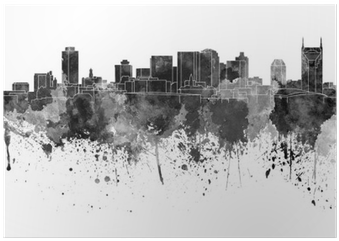 Nashville Skyline In Black Watercolor On White Background - Nashville Black And White (400x400), Png Download