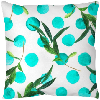 Seamless Pattern With Watercolor Olive Branch On Blue - Watercolor Painting (400x400), Png Download