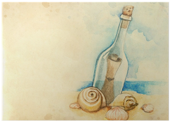 Watercolor Illustration Of Message In A Bottle Poster - Watercolor Message Bottle (400x400), Png Download