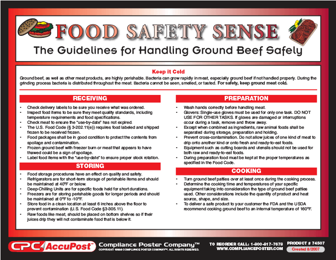 Food Safety Sense Handling Ground Beef Poster - Food (675x1000), Png Download