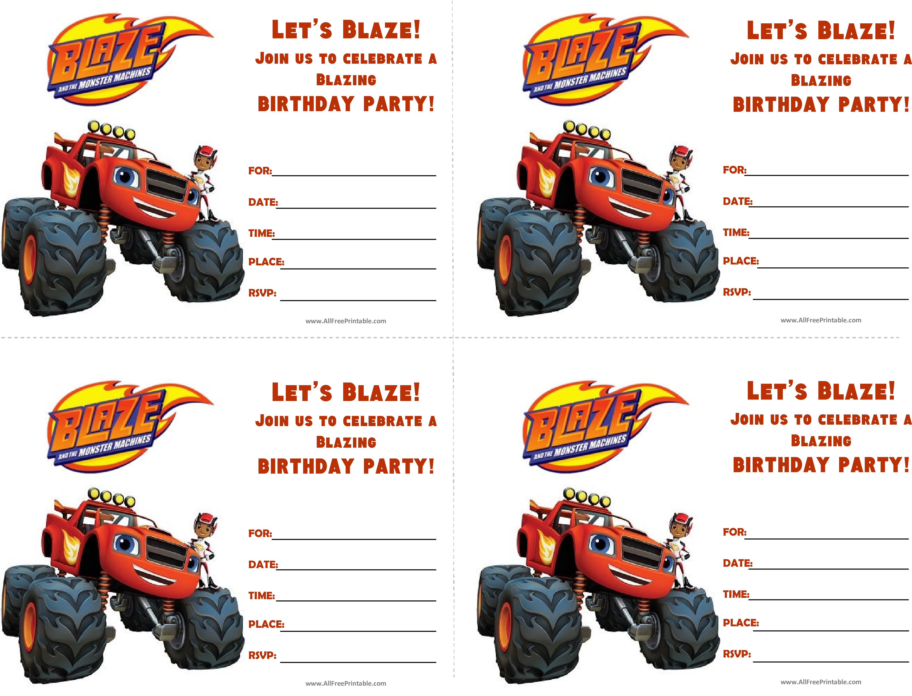 Blaze And The Monster Machines Birthday Invitations - Blaze Birthday Invitation Template (3300x2550), Png Download