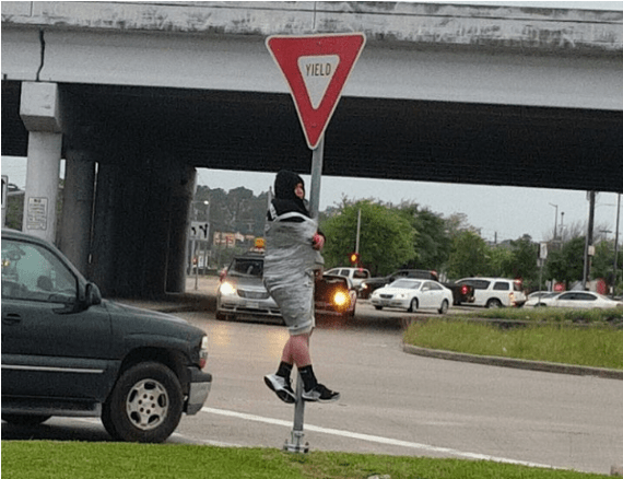 Houston Police Free Man Who Was Duct Taped To Yield - Antifa Duct Taped To Sign (777x437), Png Download