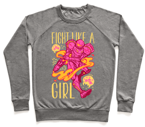 Fight Like A Girl Samus Parody Pullover - Harvard Crewneck (484x484), Png Download