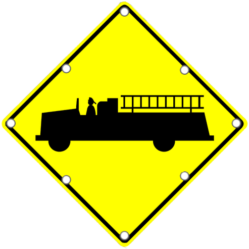 Flashing Led W11-8 Firetruck Sign - Main Road Ahead Sign (500x529), Png Download