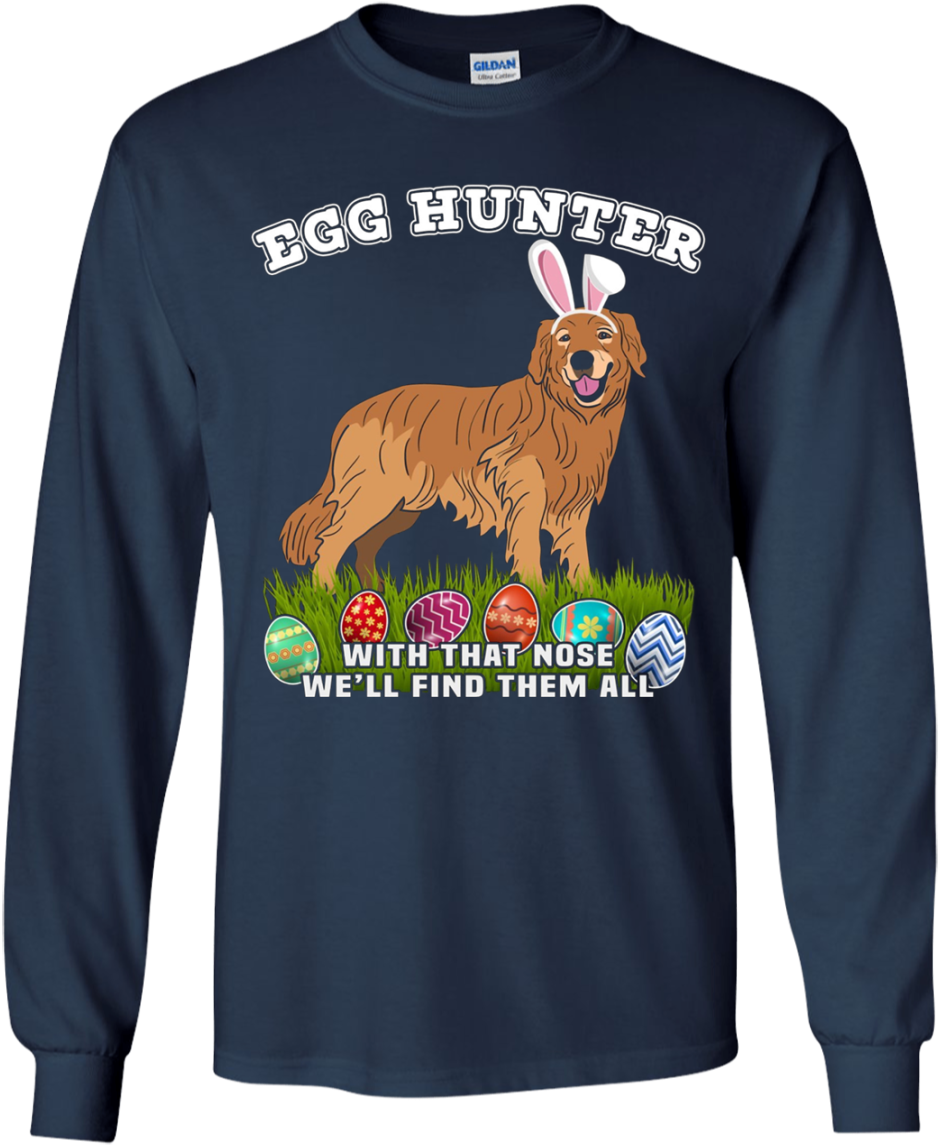 Easter Egg Hunting Dog Bunny Golden Retriever Ls Shirt - Shirt (1155x1155), Png Download