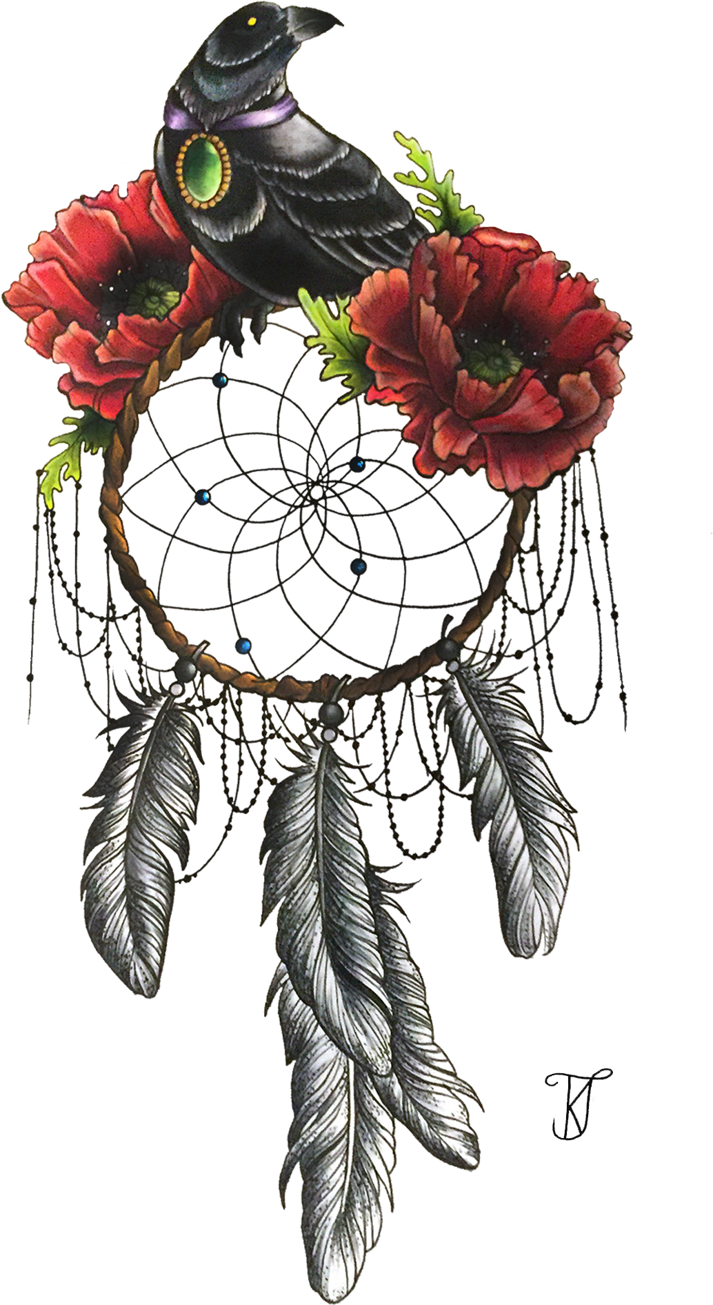 Dreamcatcher Transparent Floral Clip Royalty Free Download - Dreamcatcher With Flowers Transparent (1500x2122), Png Download