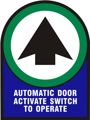 Automatic Caution Door Sign (383x393), Png Download