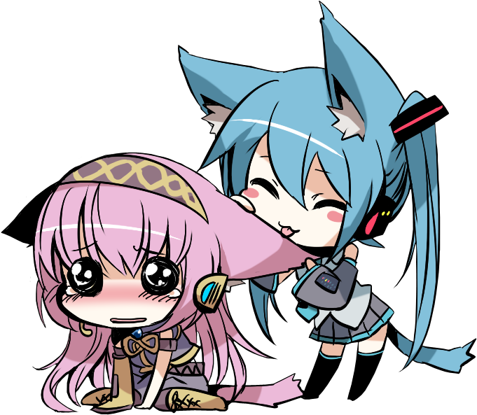 Chibi Neko - Miku Hatsune Et Luka Megurine (724x592), Png Download