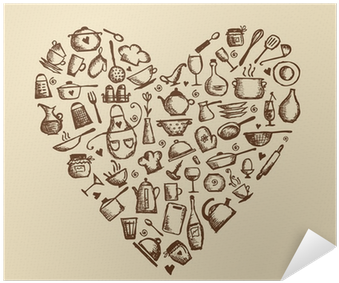 Kitchen Utensils Sketch, Heart Shape Poster • Pixers® - Kitchen Love Bridal Shower Invitations (400x400), Png Download
