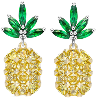 Rhinestone Pineapple Earrings Yellow - Korean Women Jewelry Earrings Rhinestone Pineapple (360x370), Png Download
