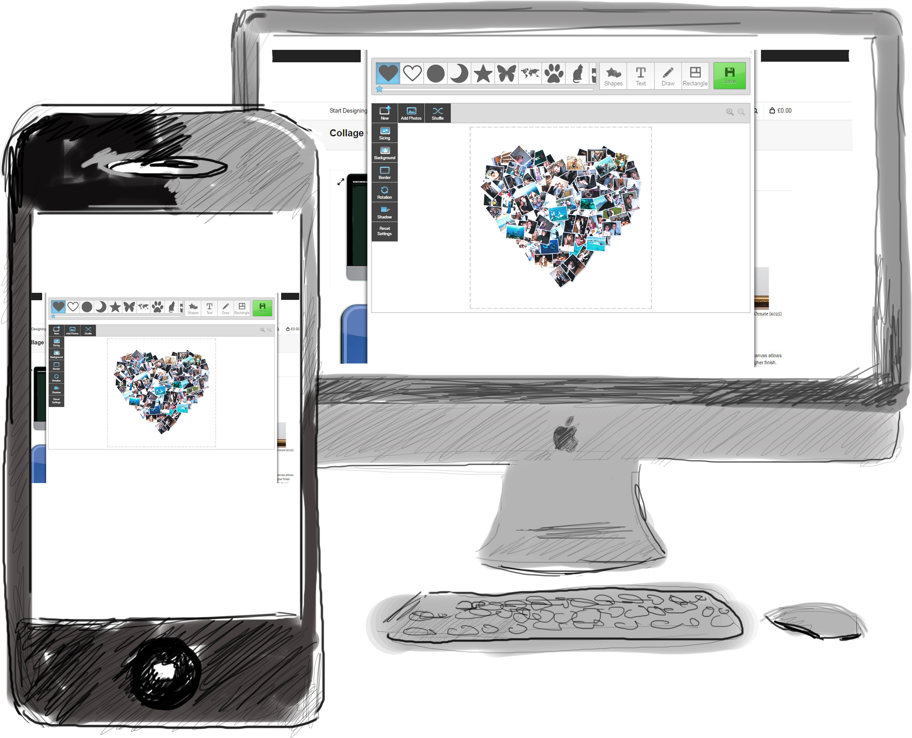 Collage Heart On Sketch High - Collage (3500x2783), Png Download