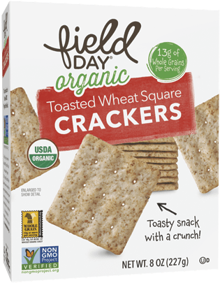 Organic Toasted Wheat Squares Crackers - Field Day Crackers - Organic - Golden Round - 8 Oz (345x432), Png Download