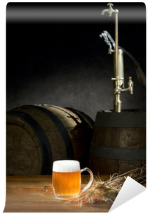 Beer Still Life On The Table With Old Beer Kegs Tap - Beer (400x400), Png Download