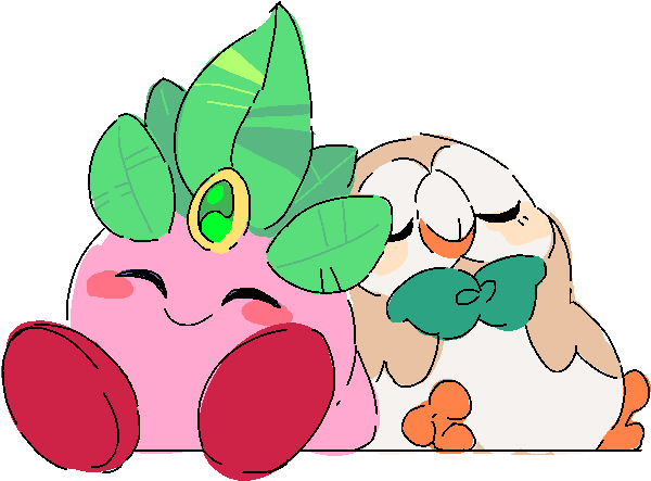Rowlet With Leaf Kirby - Cartoon (540x421), Png Download