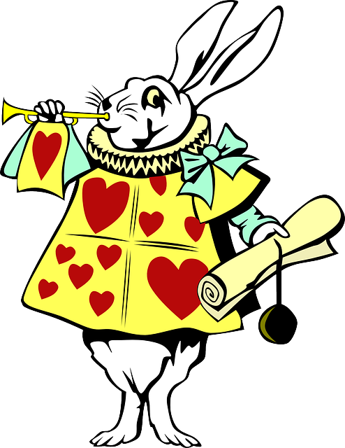 Alice In Wonderland, White Rabbit, Hearts, Trumpet - White Rabbit Alice In Wonderland Vector (494x640), Png Download