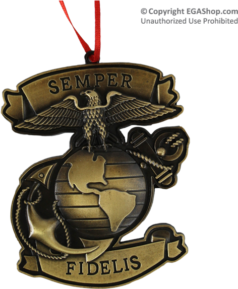 Metal Ornament With Eagle, Globe, And Anchor And "semper - Bronze Eagle Globe And Anchor Ornament (600x600), Png Download