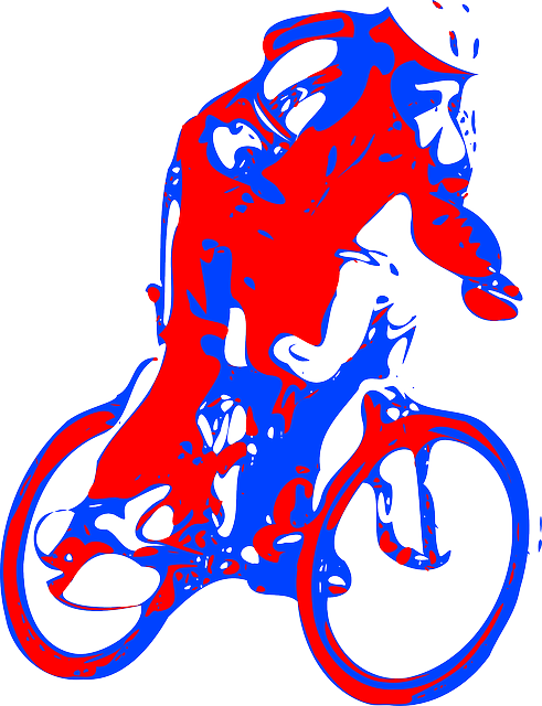 Red, Blue, Cartoon, Bike, Bicycle, Sports, Biker (491x640), Png Download