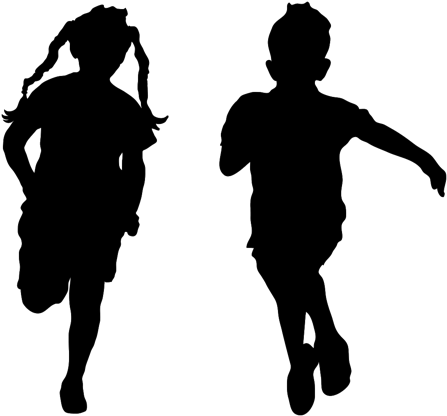 Children Running Silhouette Transparent - Kids Running Silhouette (500x471), Png Download